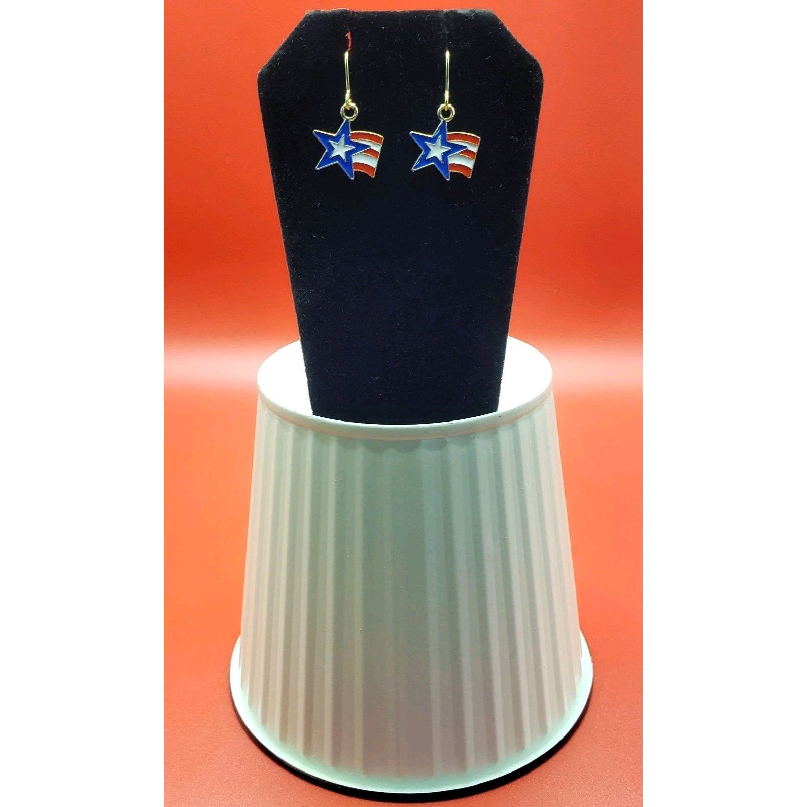 Dangle/Drop/Costume/Fashion/ Red White & Blue Star Shaped Gold Plated Earrings!!